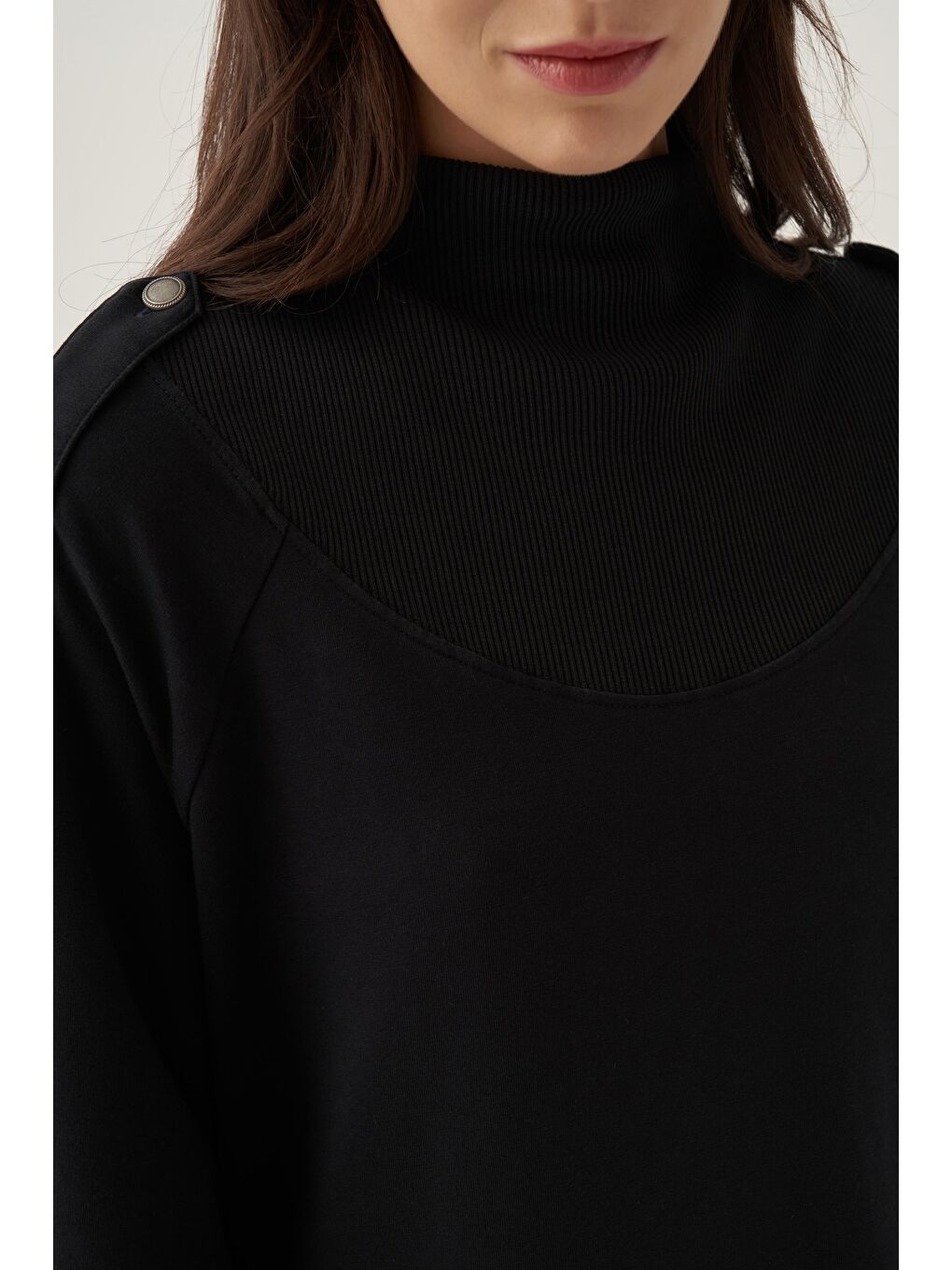 Lacivert-Kolları Düğmeli Apoletli Elastanlı Elbise-6