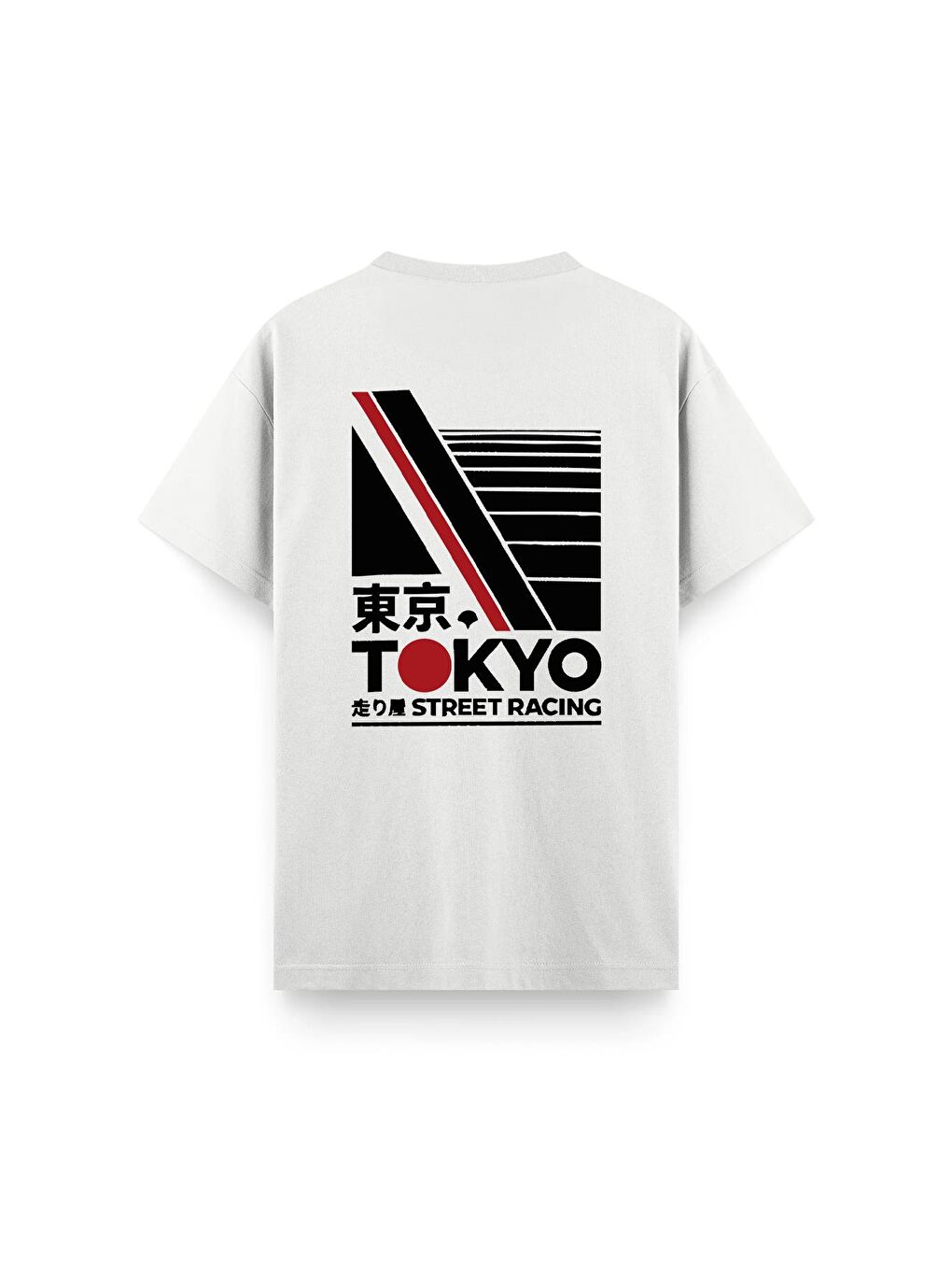 Beyaz Tokyo Street Racing Sırt Baskılı Oversize Unisex Pamuklu Tişört JDM Tasarım