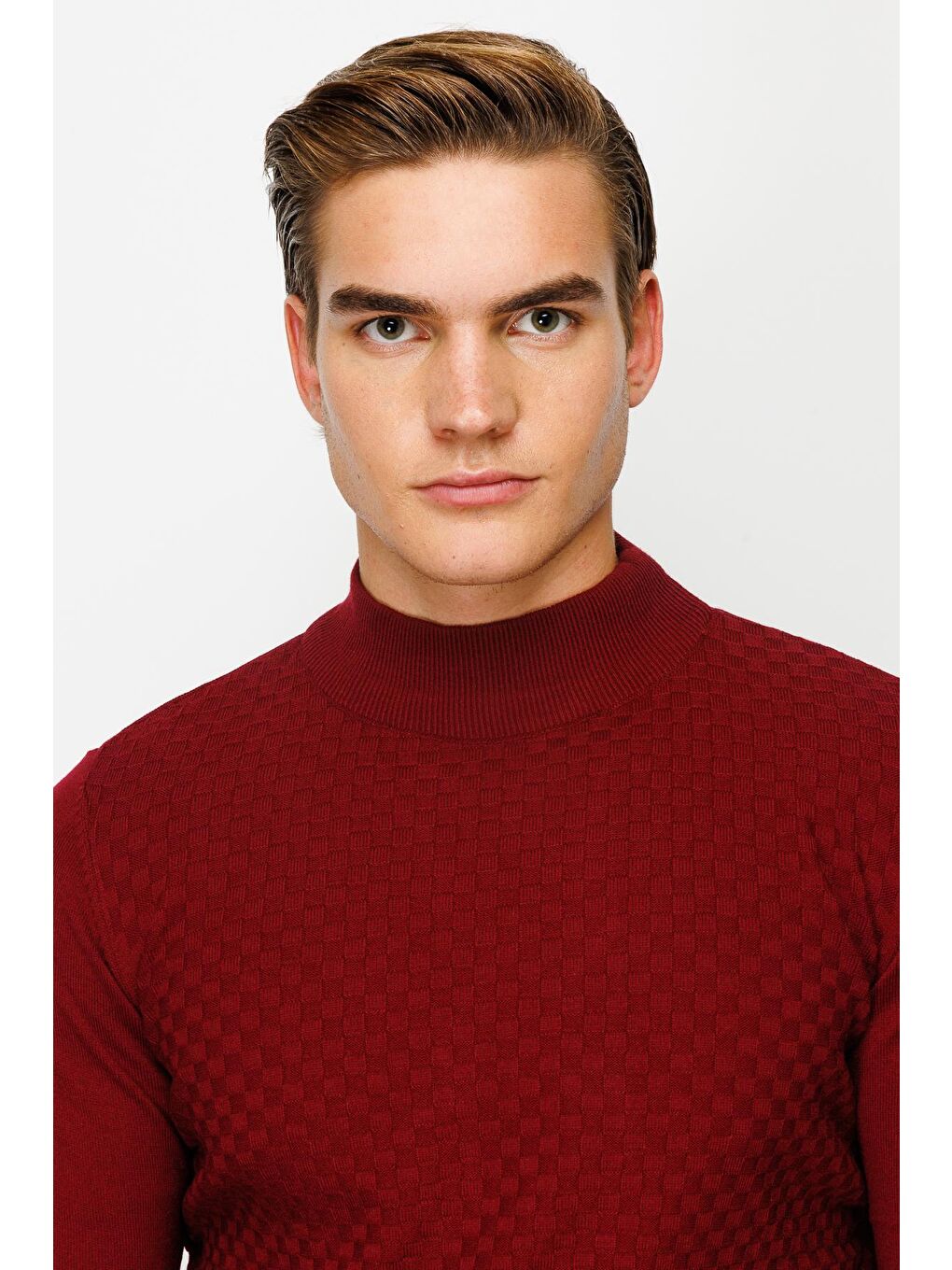 Bordo Dar Kalıp Yarım Balıkçı Düz Uzun Kollu Triko-2