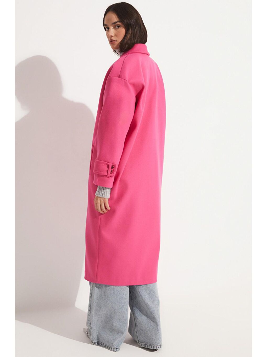 June Pembe Oversize Kruvaze kaşe  Kaban - 2