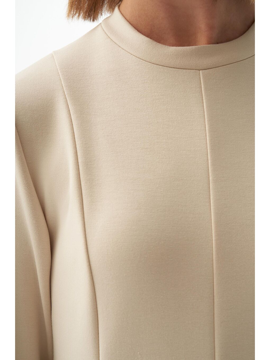 Açık Bej-Yumuşak Dokulu Parçalı Elbise-4