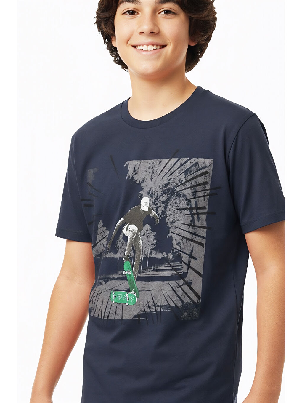 Lacivert Erkek Çocuk %100 Pamuk T-Shirt-KayKay Baskılı-12-16 Yaş 12526