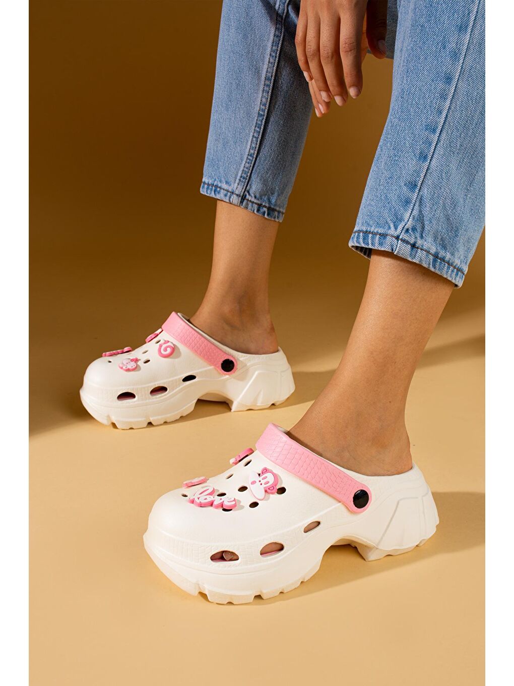 Fuşya Yüksek Taban Love Maskotlu Kadın Eva Sandalet DNZ 500Vanilya-2