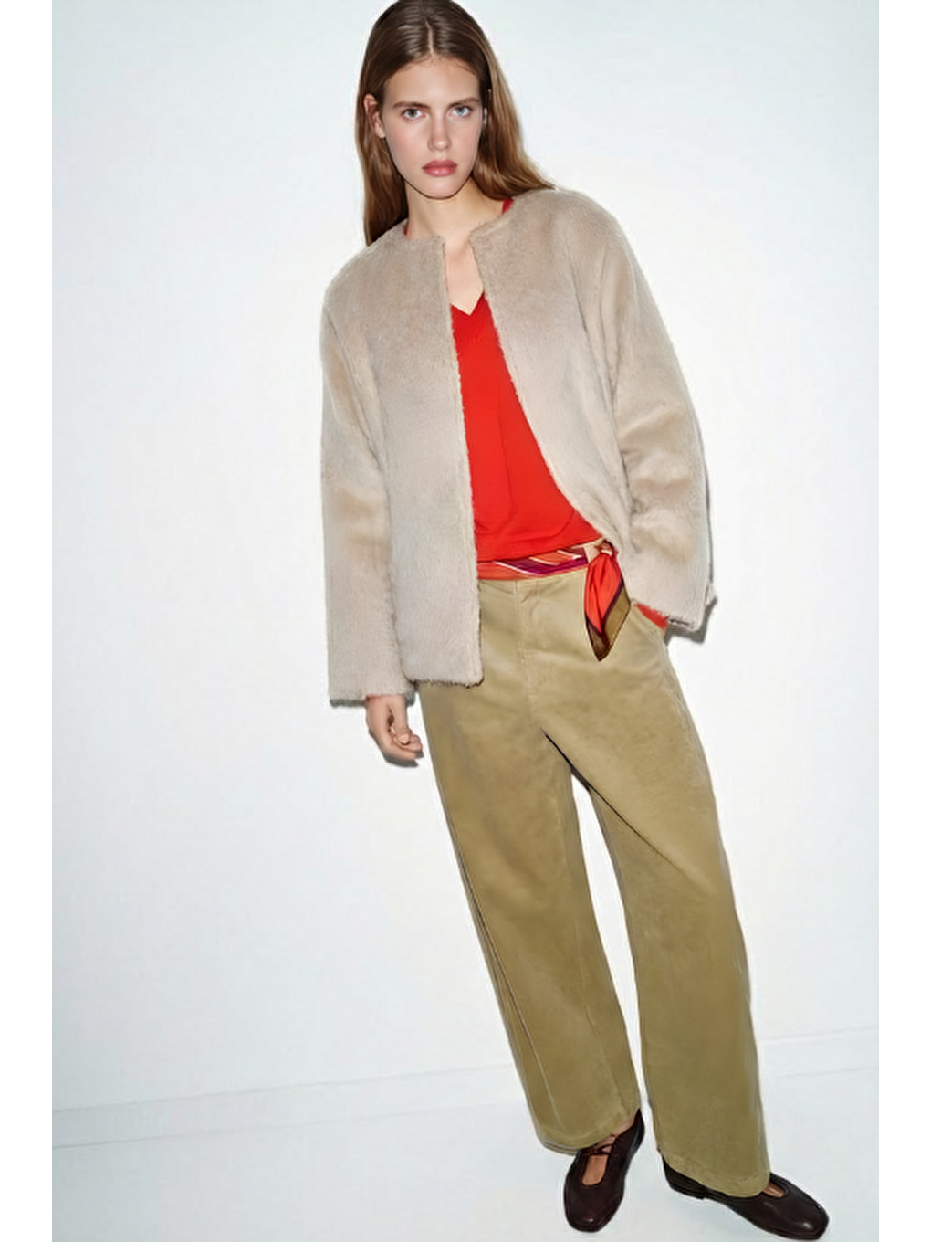 Bej Soft Kürk Ceket Vizon