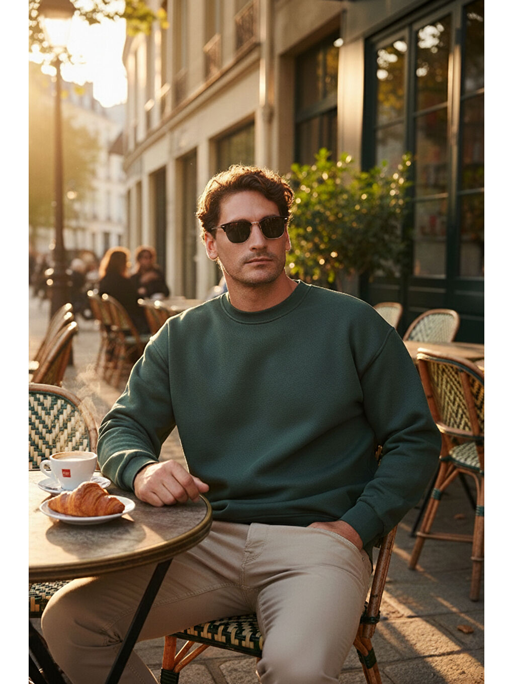 Yeşil Regular Fit Bisiklet Yaka Pamuklu İçi Tüylü Yumuşak Şardonlu Erkek Sweat 5905255