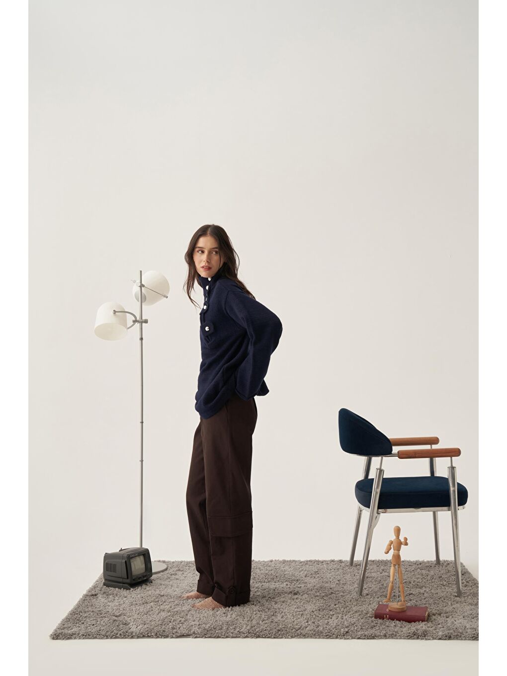 İndigo-Yakası Apoletli Triko Kazak-1