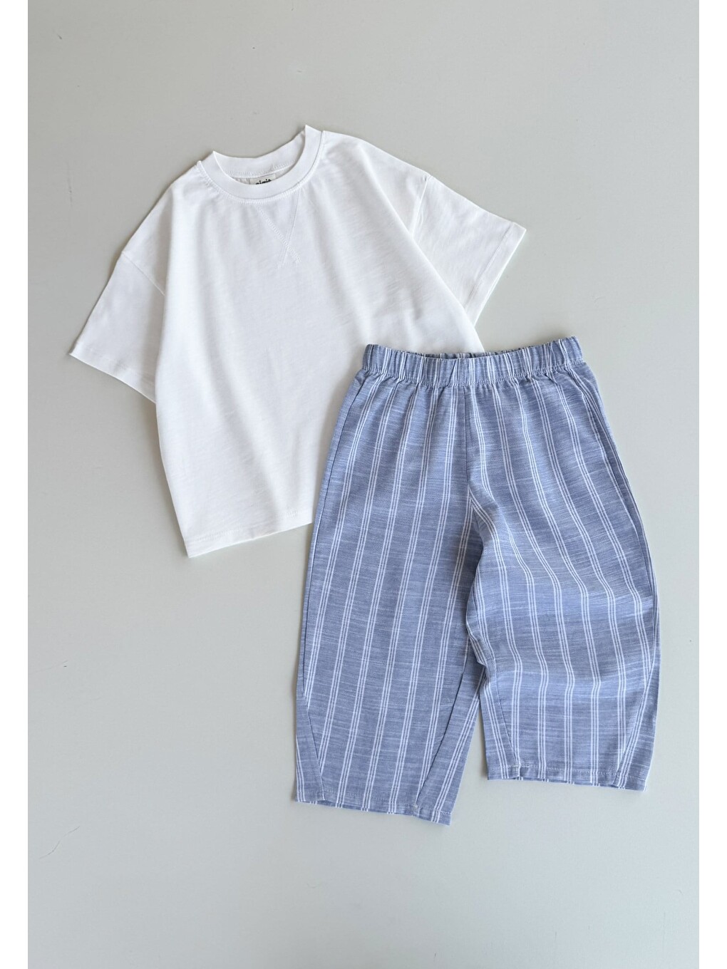 Oversize T-Shirt Takım 2-10 Yaş Kırık Beyaz