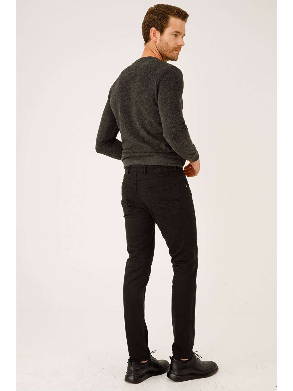 Gri Antrasit Dar Kalıp Polo Yaka Düz Uzun Kollu Triko-5