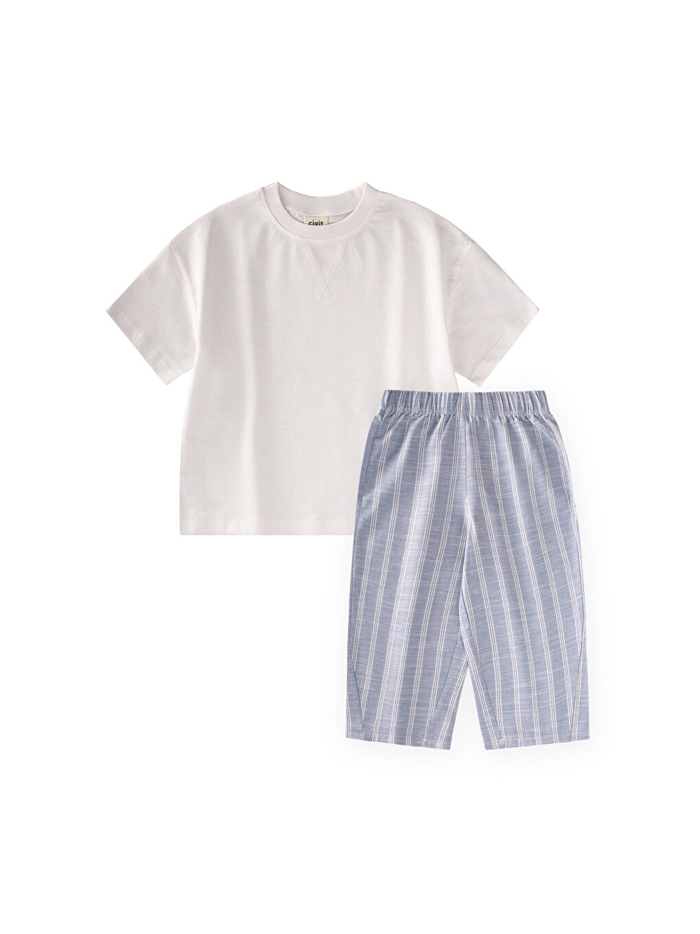 Oversize T-Shirt Takım 2-10 Yaş Kırık Beyaz-1