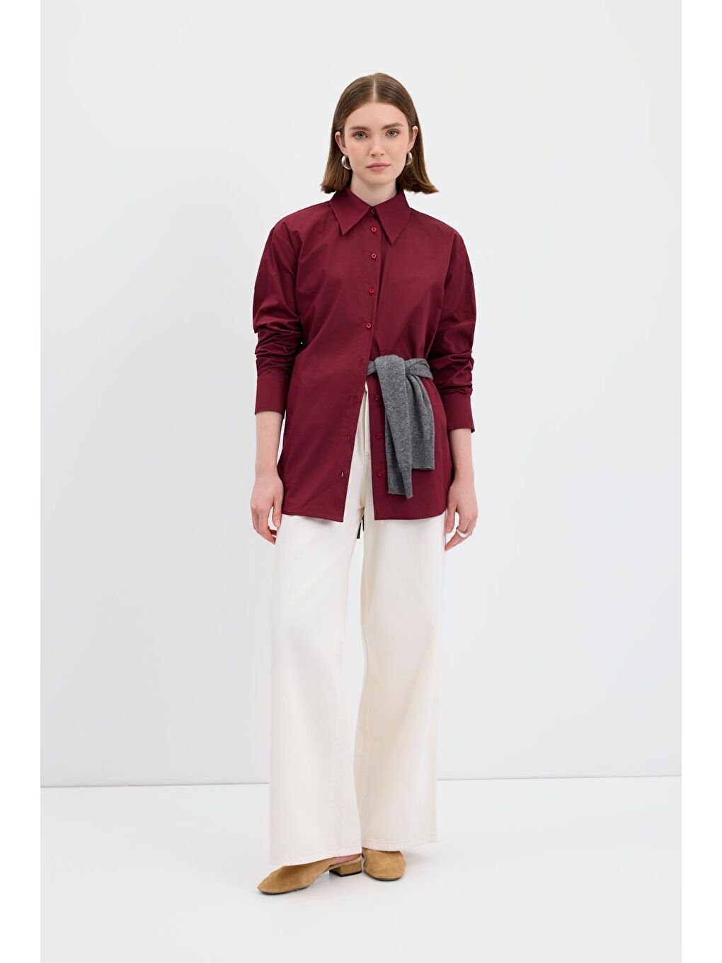 Pamuk Basic Gömlek Bordo-1