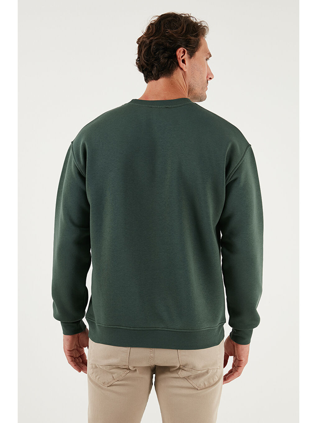 Yeşil Regular Fit Bisiklet Yaka Pamuklu İçi Tüylü Yumuşak Şardonlu Erkek Sweat 5905255-5