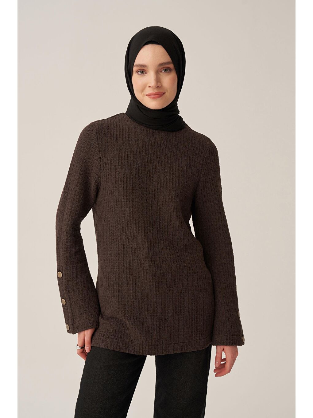 Kahverengi Kahve-Triko Efektli Bluz