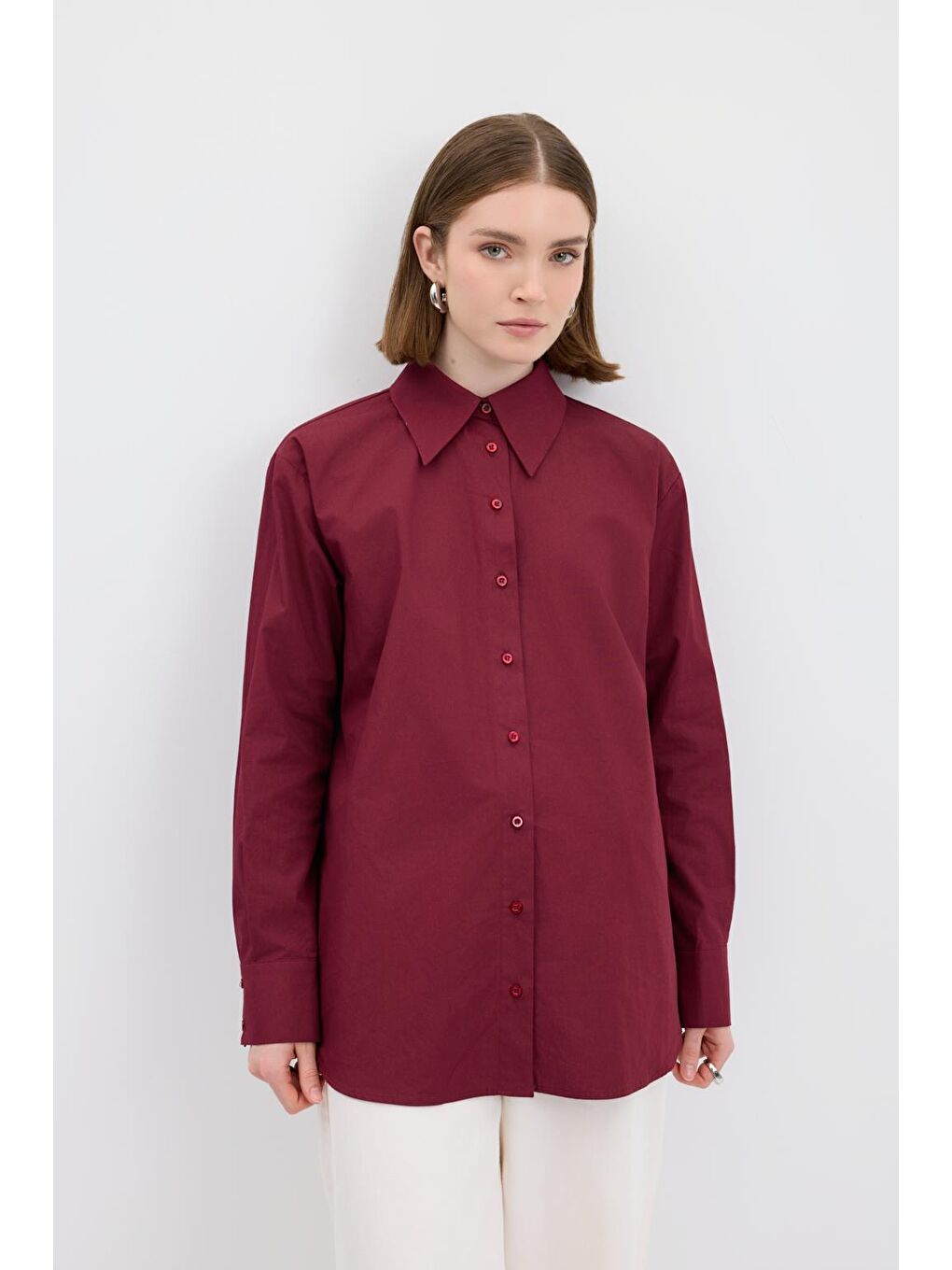 Pamuk Basic Gömlek Bordo-2