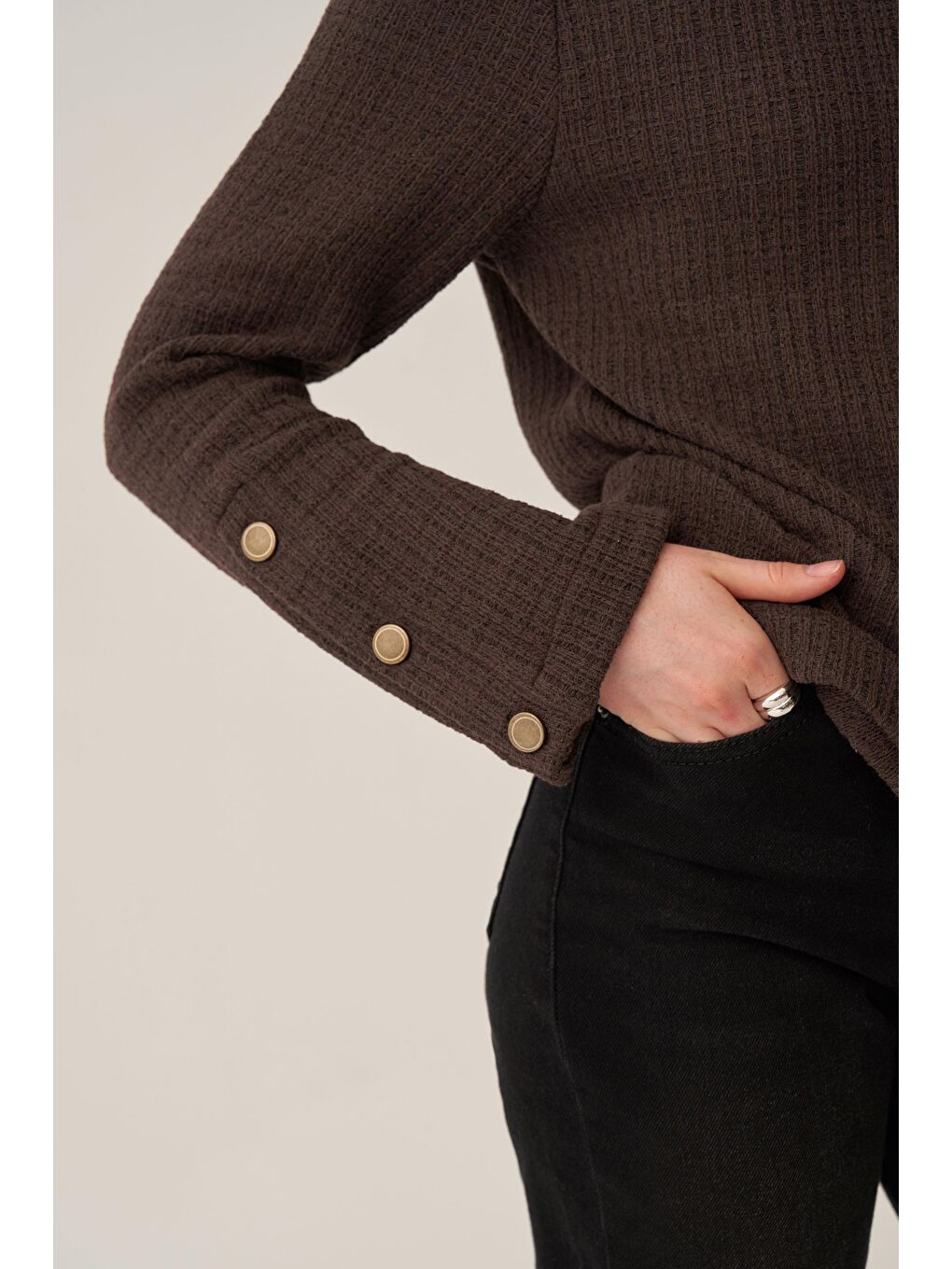 Kahverengi Kahve-Triko Efektli Bluz-4