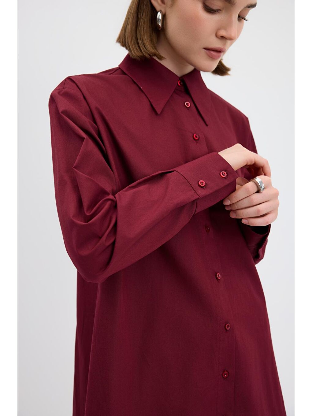 Pamuk Basic Gömlek Bordo-4