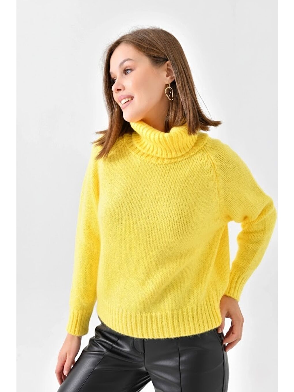 Sarı Kadın Balıkçı Yaka Kaşkorse Triko Kazak-2