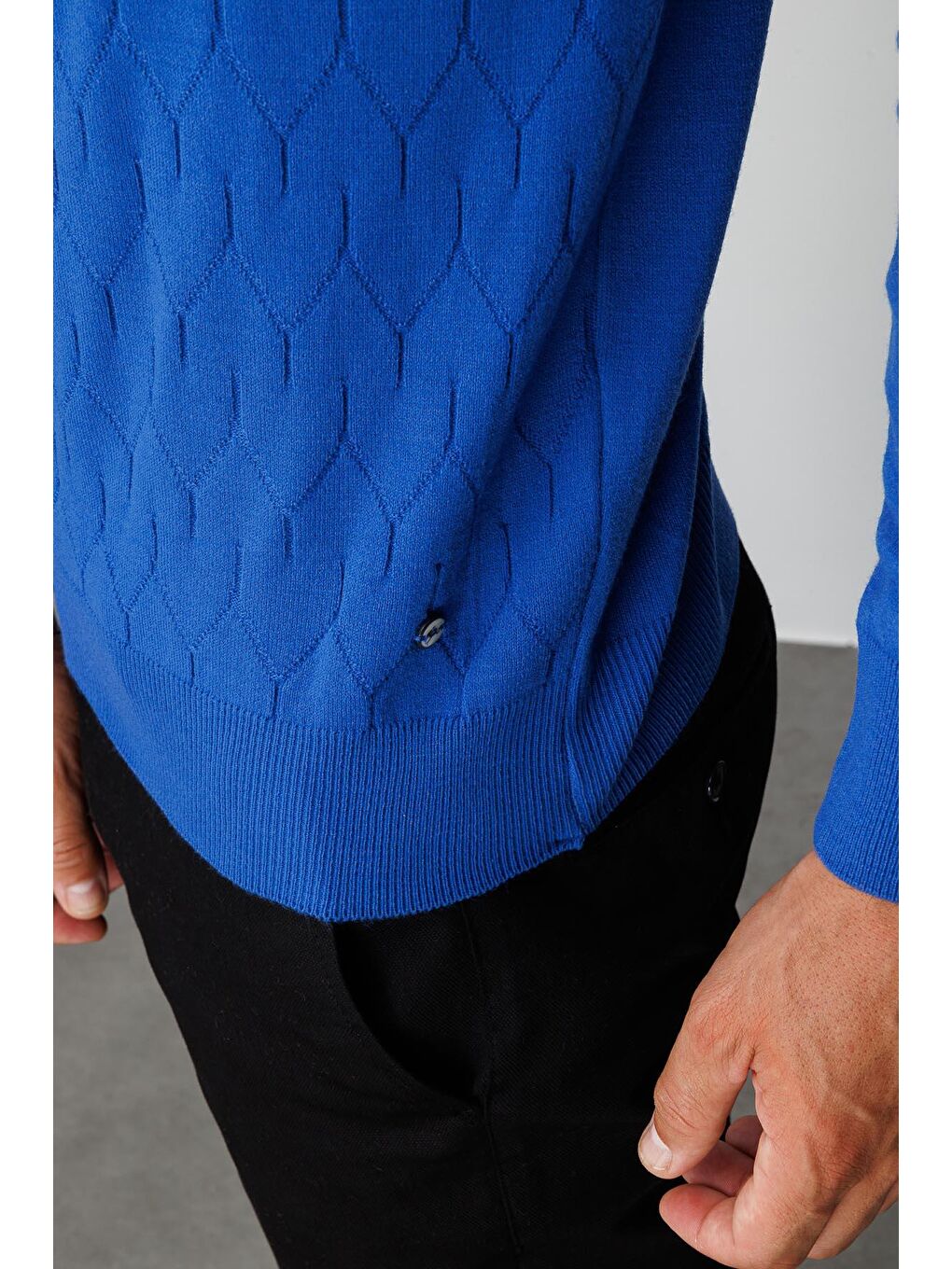 Mavi Saks Dar Kalıp Yarım Balıkçı Düz Uzun Kollu Triko-3