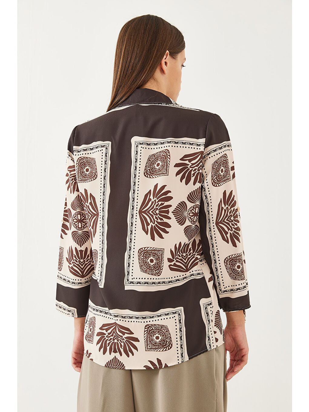 Haki Kadın Desenli Saten Gömlek MBMS-2