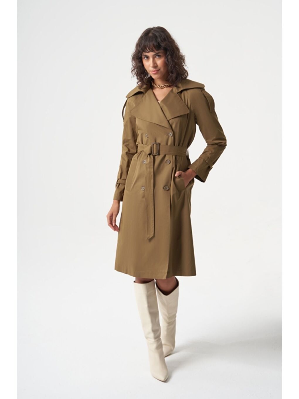 MZL Haki Pamuk Karışımlı Klasik Mac Trençkot