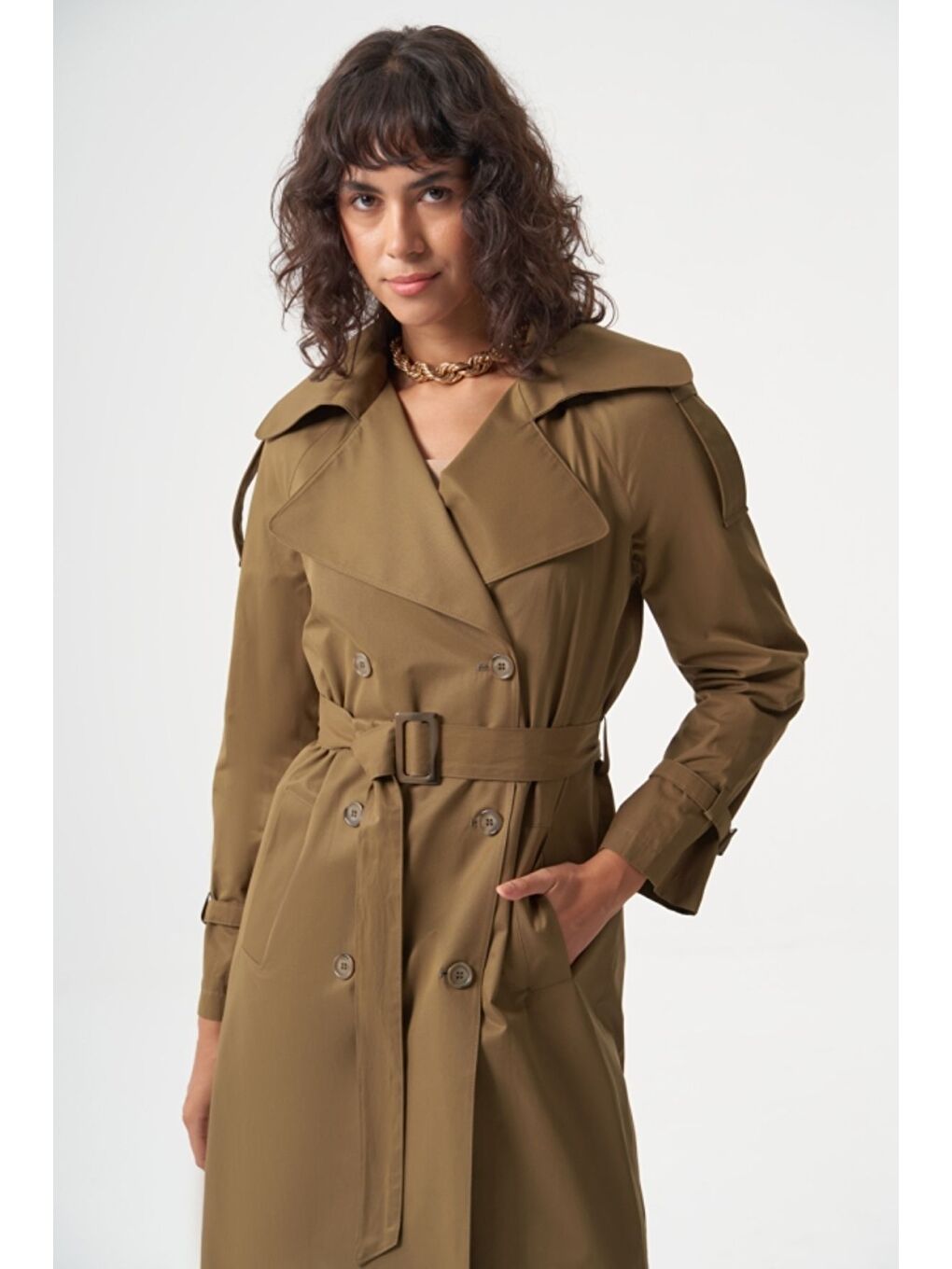 MZL Haki Pamuk Karışımlı Klasik Mac Trençkot-1