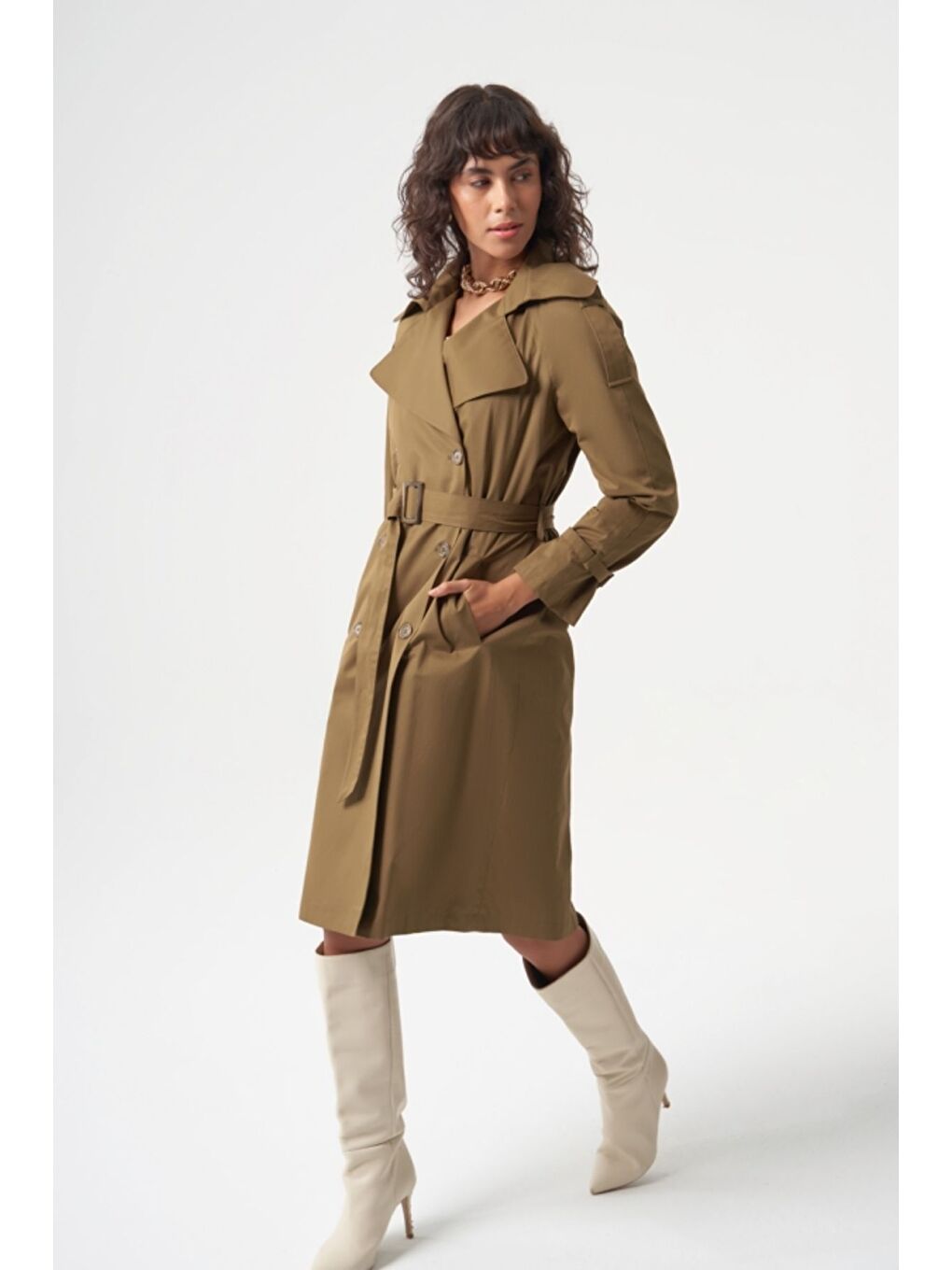 MZL Haki Pamuk Karışımlı Klasik Mac Trençkot-2