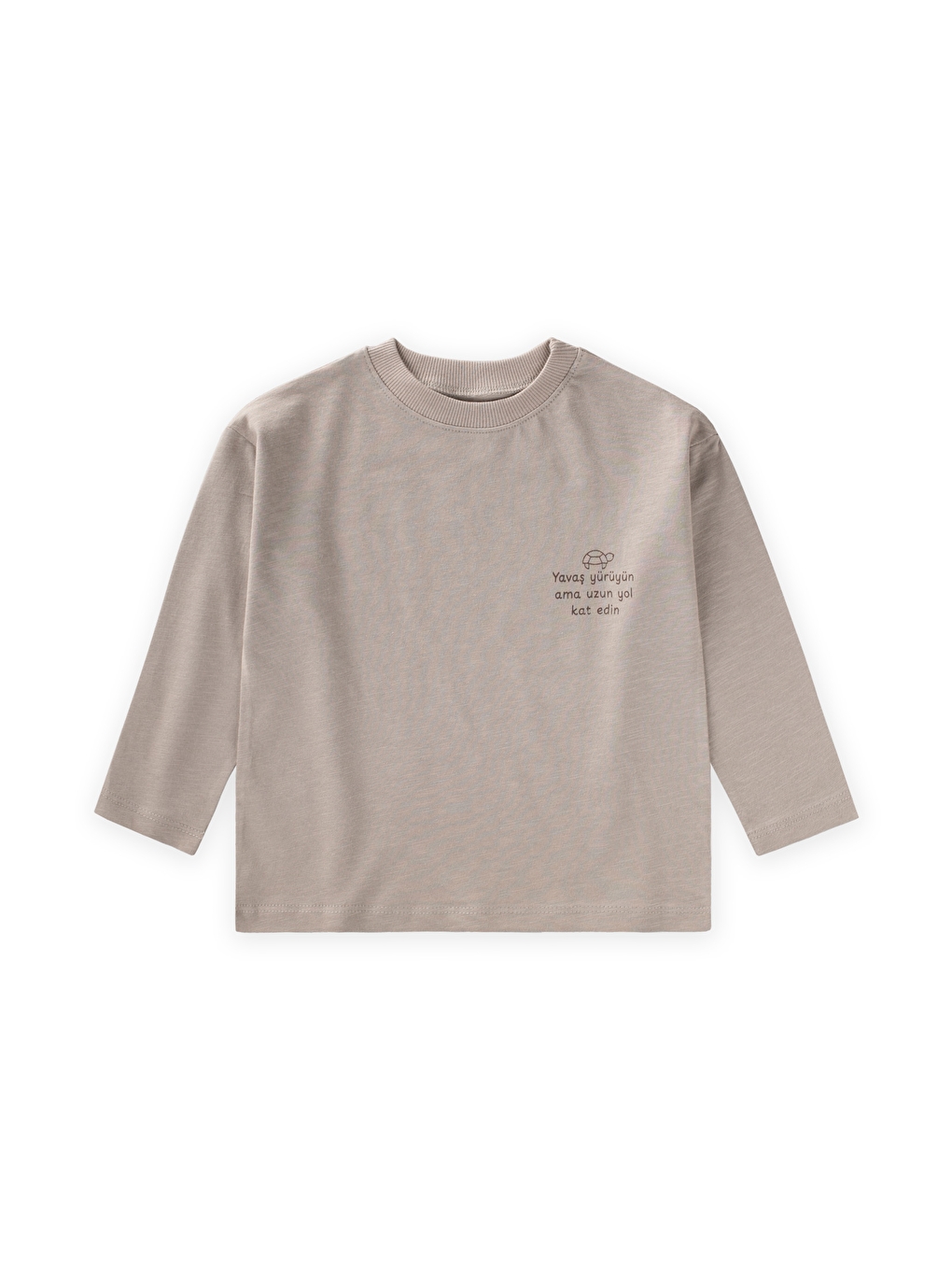 Bej Sloganlı Uzun Kollu T-Shirt 2-10 Yaş S Vizon