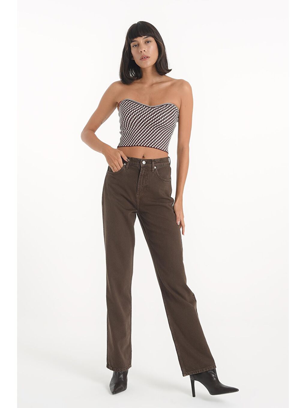 Diana Kahverengi Yüksek Bel Dad Straight Fit Jean Pantolon C 4517-037