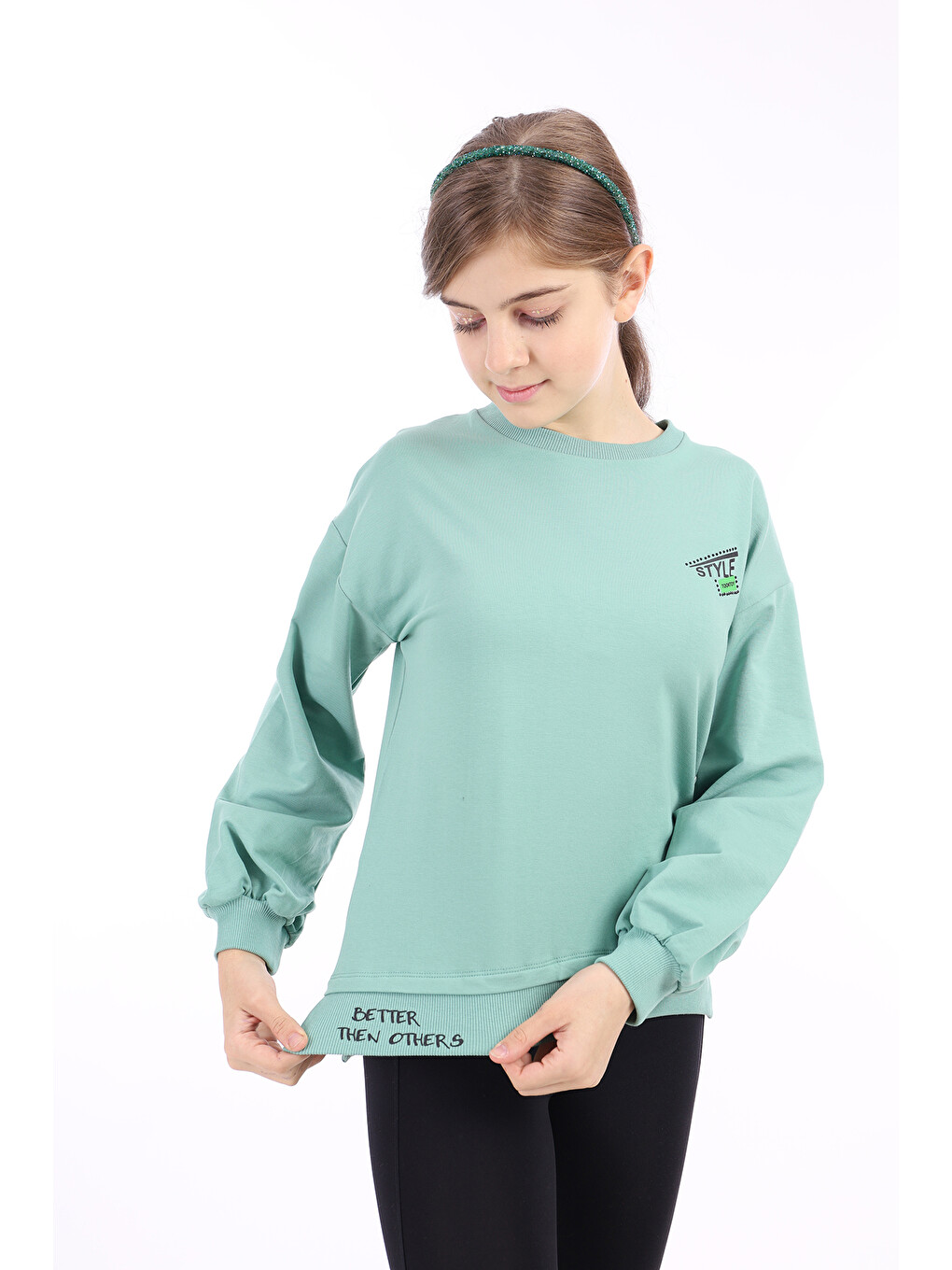 Yeşil Kız Çocuk Baskılı Sweatshirt