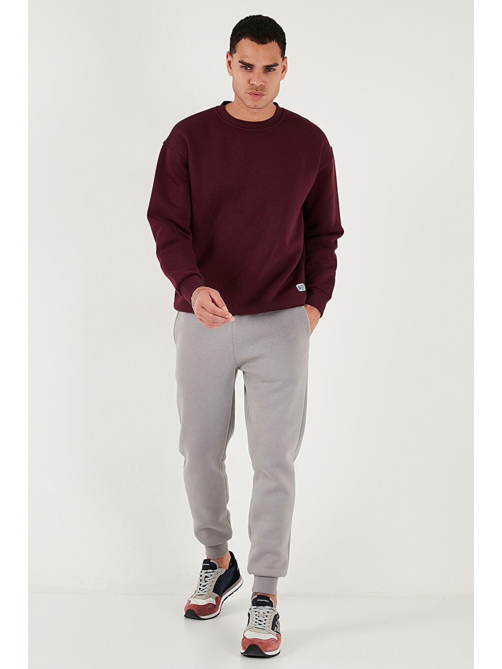 Kırmızı Regular Fit Bisiklet Yaka Pamuklu İçi Tüylü Yumuşak Şardonlu Erkek Sweat 5905255-1