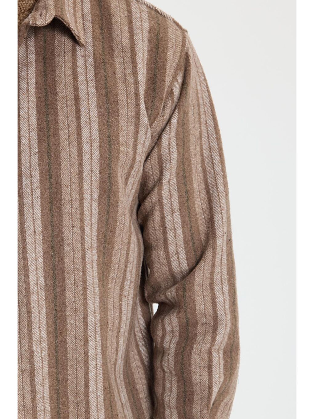 Kahverengi Erkek Relax Fit Rahat Kesim Spor Yaka Çizgili Oduncu Gömlek-2