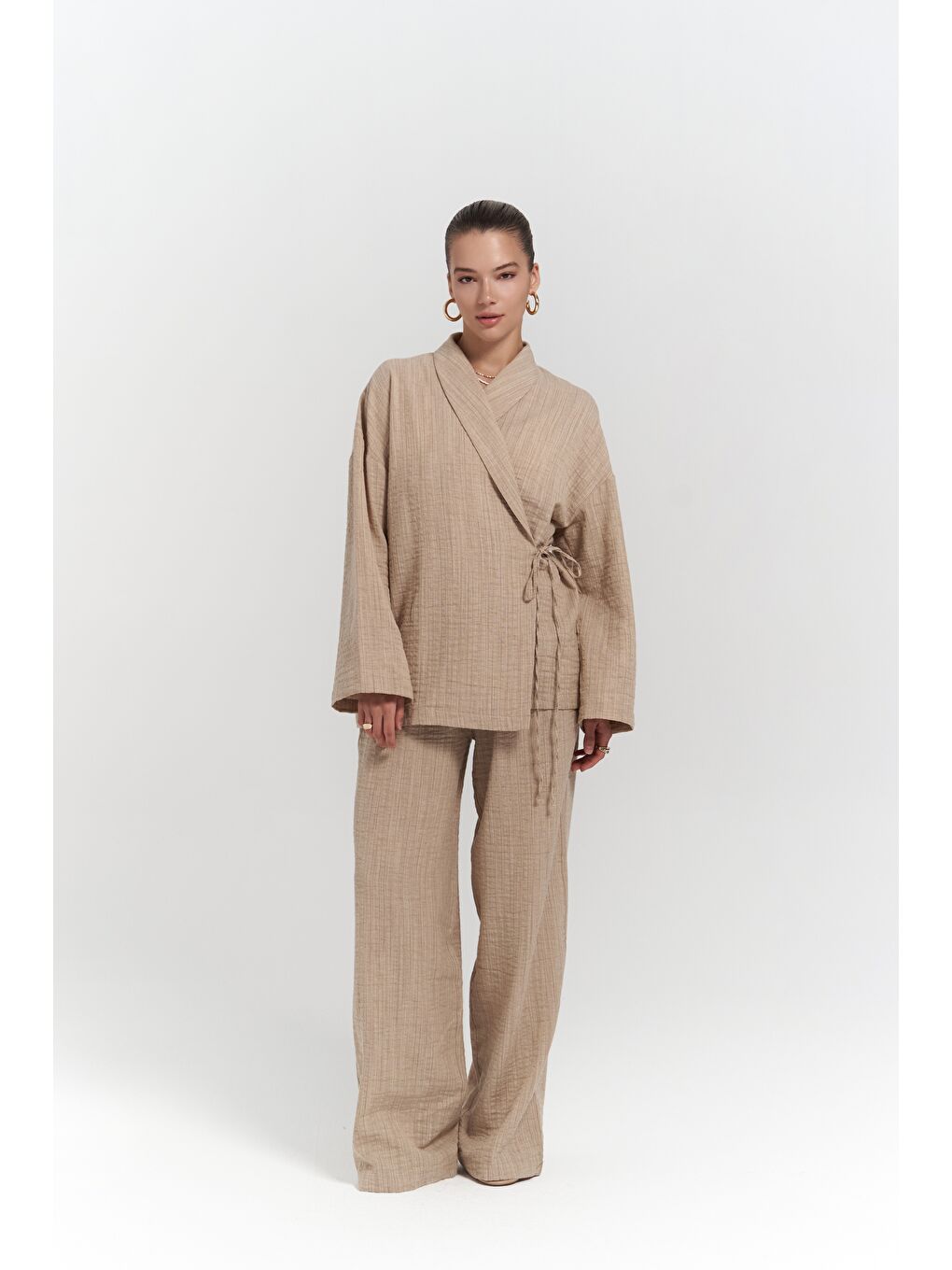 Anya Bej Kimono Pantolon Takım-1