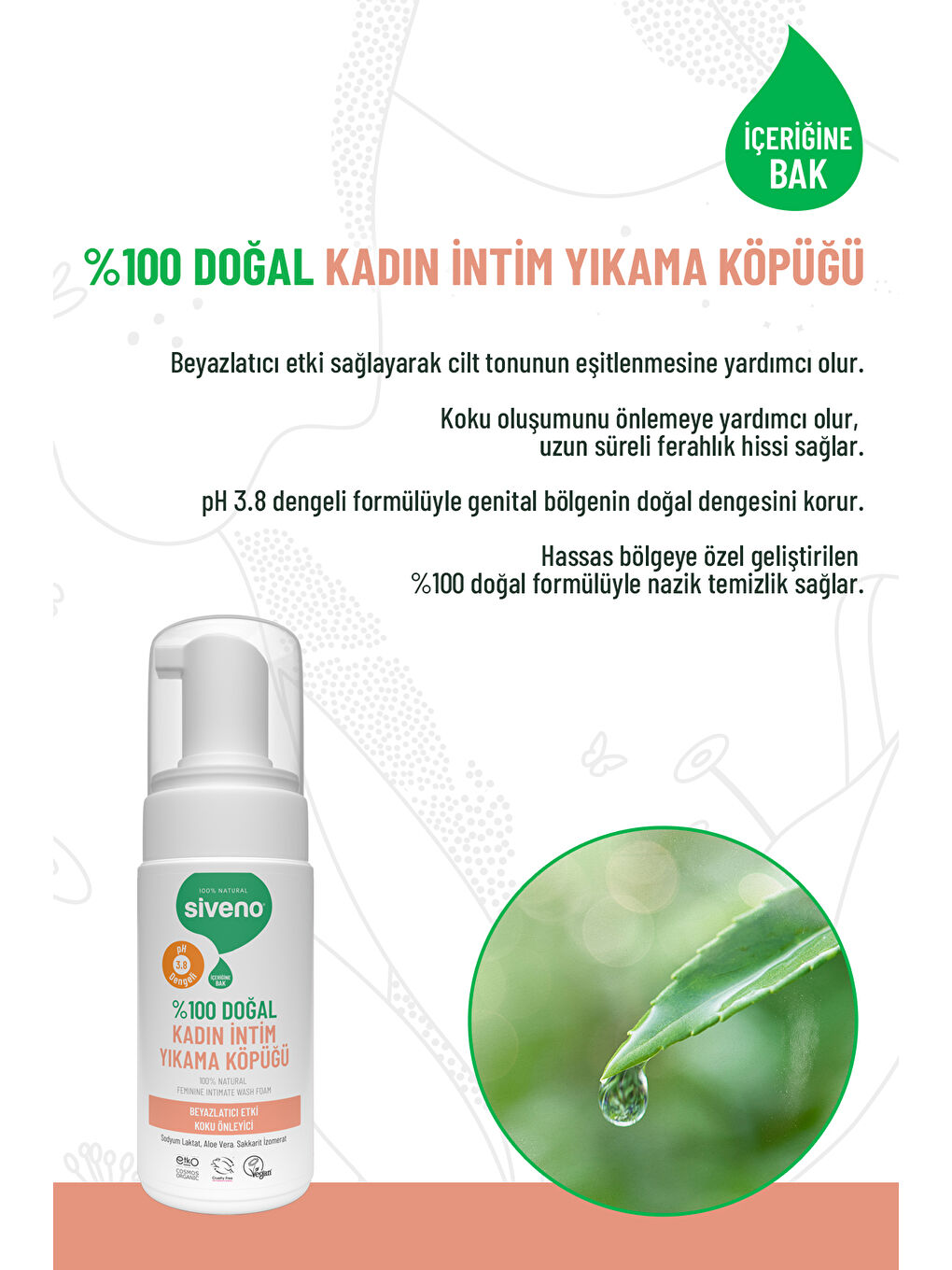 %100 Doğal İntim Yıkama Köpüğü Beyazlatıcı Etkili Koku Önleyici pH 3.8 100 ml-1