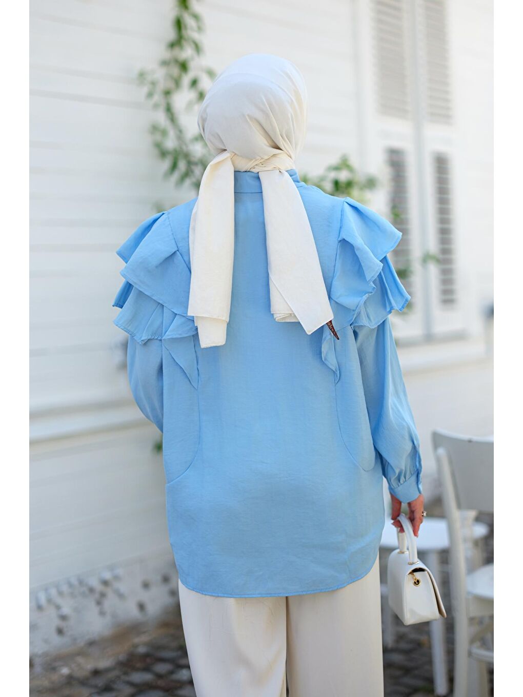 Locco Moda Gizli Düğmeli Püskül Detay Gömlek Açık Mavi - 3