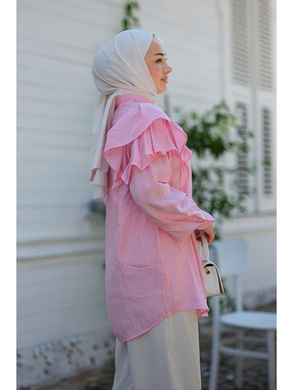 Locco Moda Pembe Gizli Düğmeli Püskül Detay Gömlek Pembe - 1