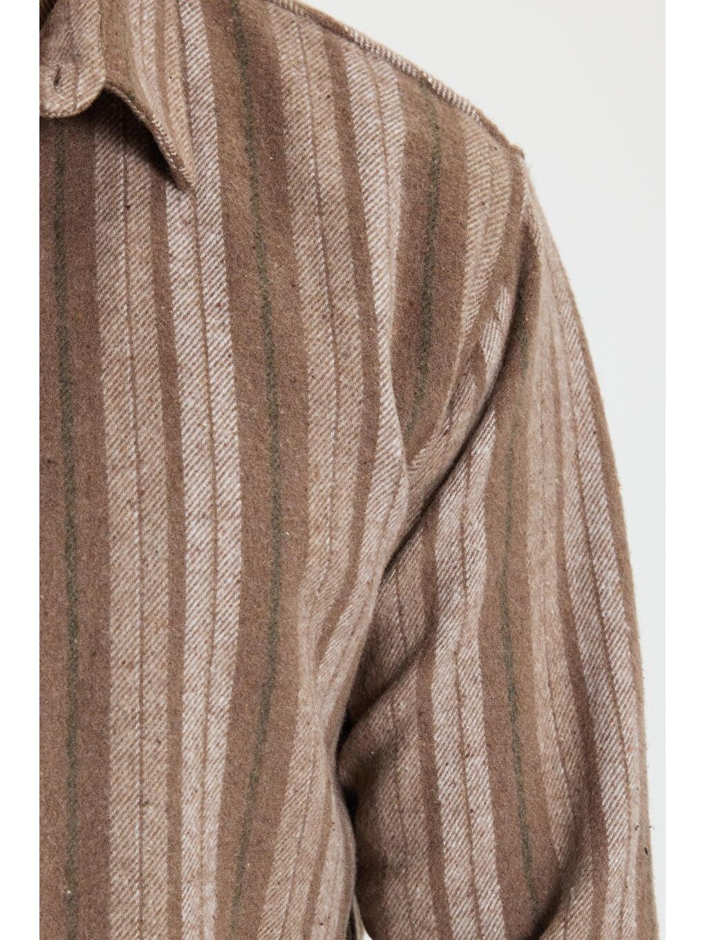 Kahverengi Erkek Relax Fit Rahat Kesim Spor Yaka Çizgili Oduncu Gömlek-6