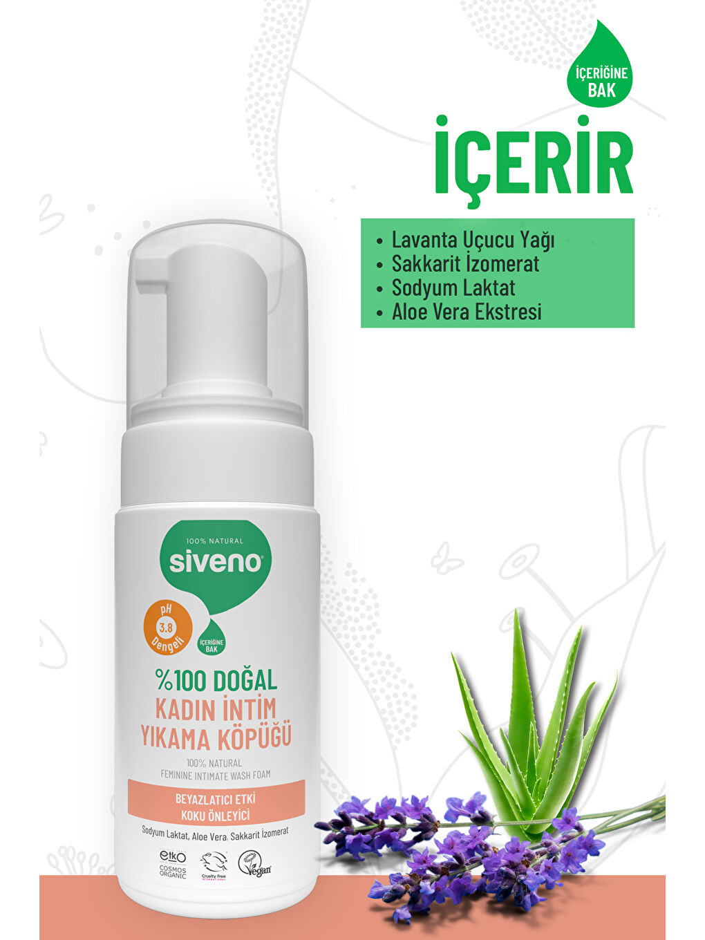 %100 Doğal İntim Yıkama Köpüğü Beyazlatıcı Etkili Koku Önleyici pH 3.8 100 ml-3