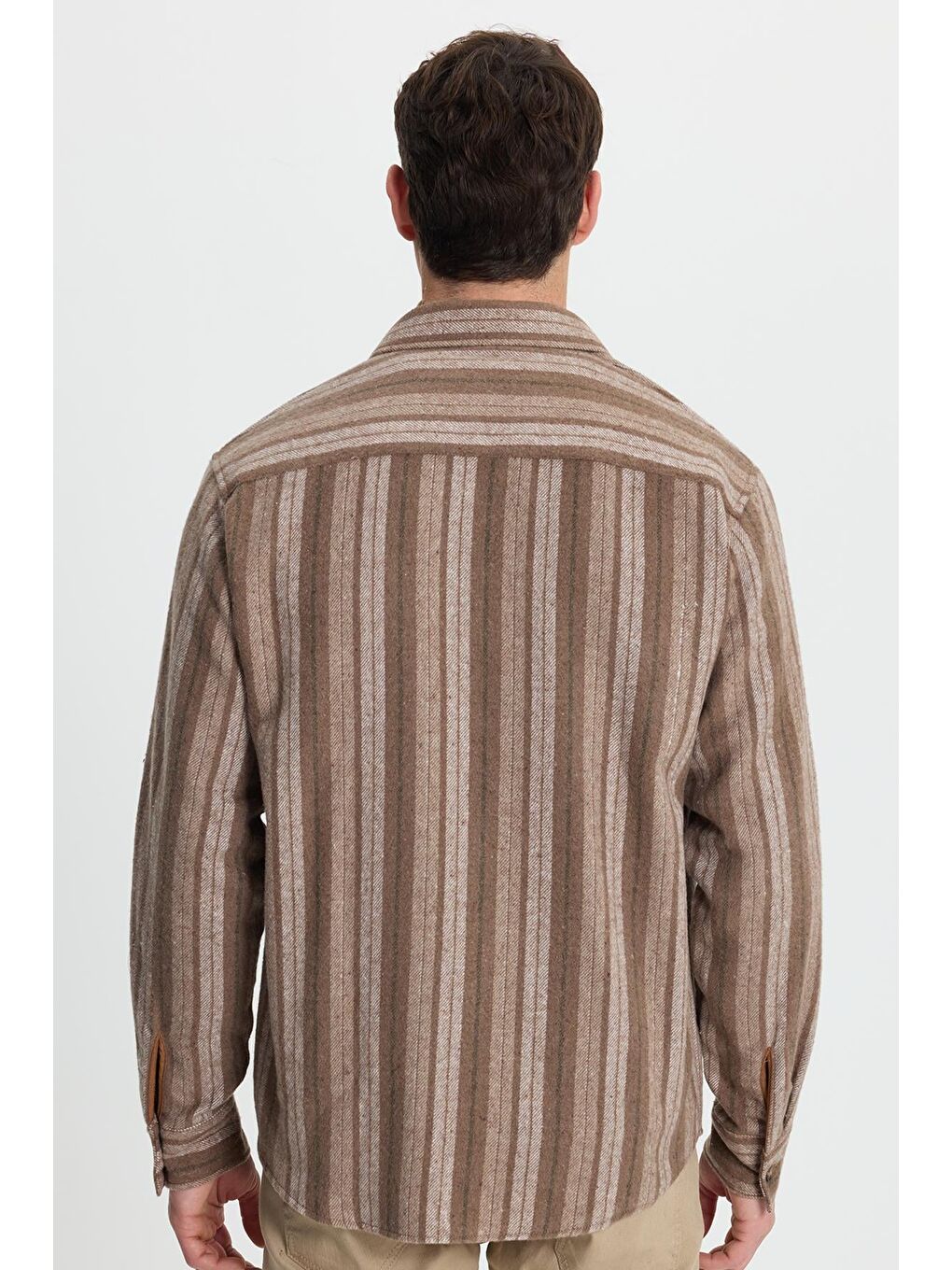 Kahverengi Erkek Relax Fit Rahat Kesim Spor Yaka Çizgili Oduncu Gömlek-7