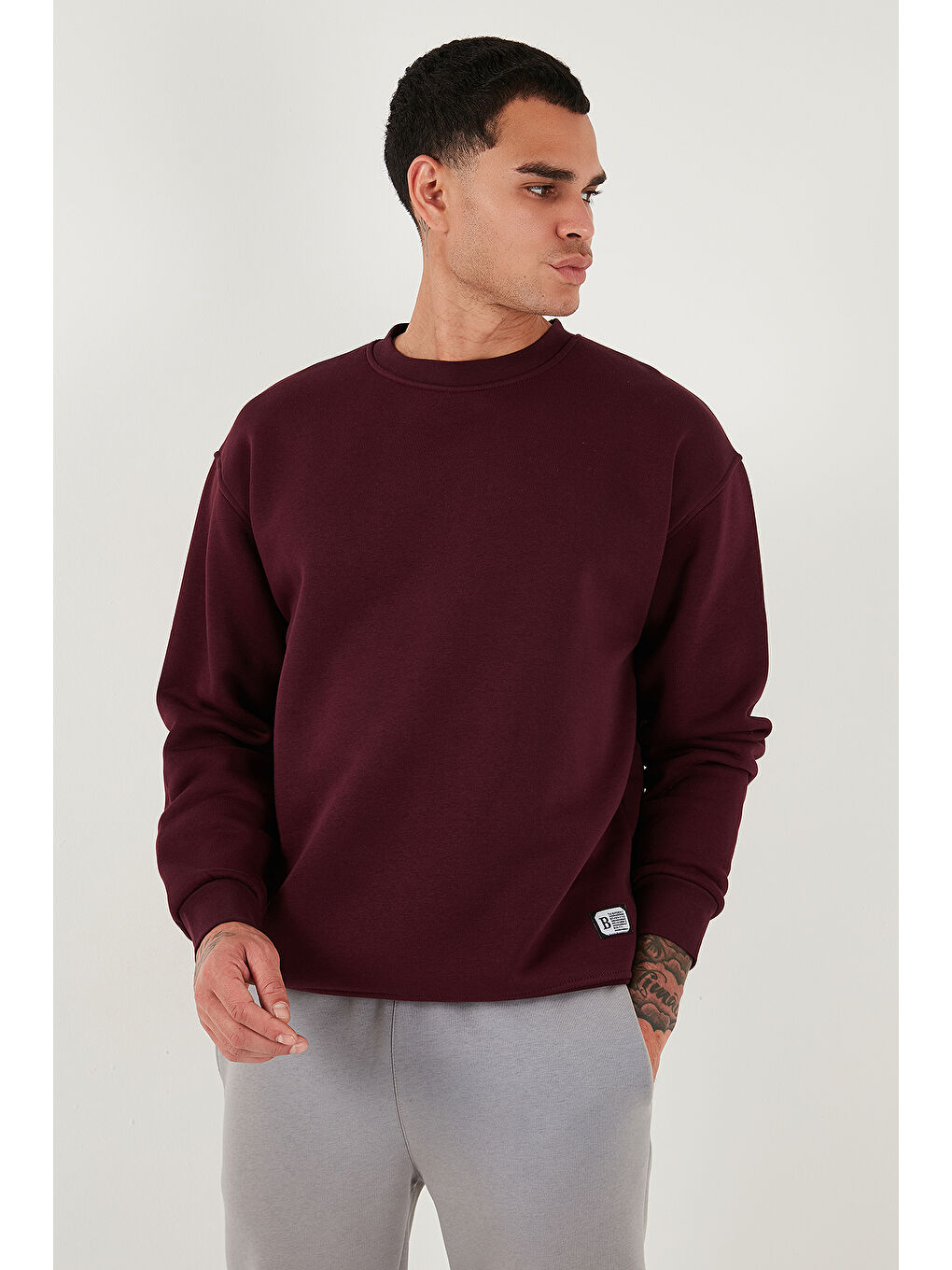 Kırmızı Regular Fit Bisiklet Yaka Pamuklu İçi Tüylü Yumuşak Şardonlu Erkek Sweat 5905255-4