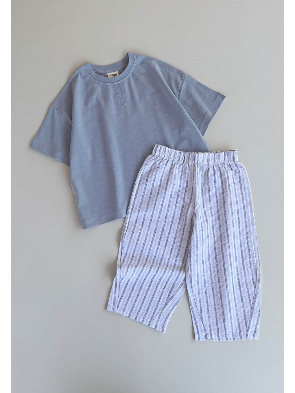Oversize T-Shirt Takım 2-10 Yaş Pastel Mavi