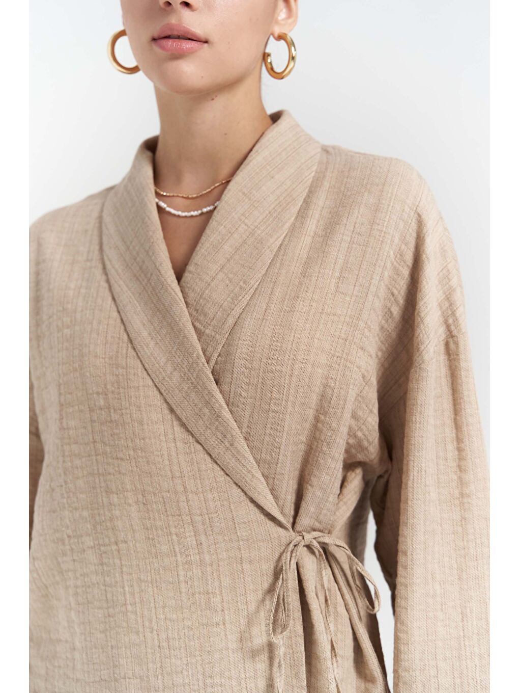 Anya Bej Kimono Pantolon Takım-6