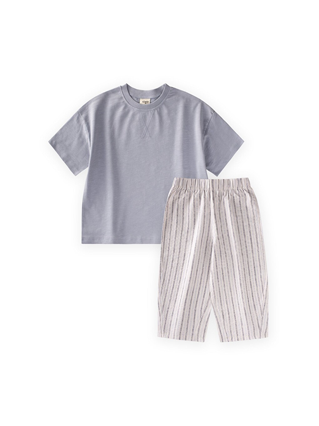 Oversize T-Shirt Takım 2-10 Yaş Pastel Mavi-1