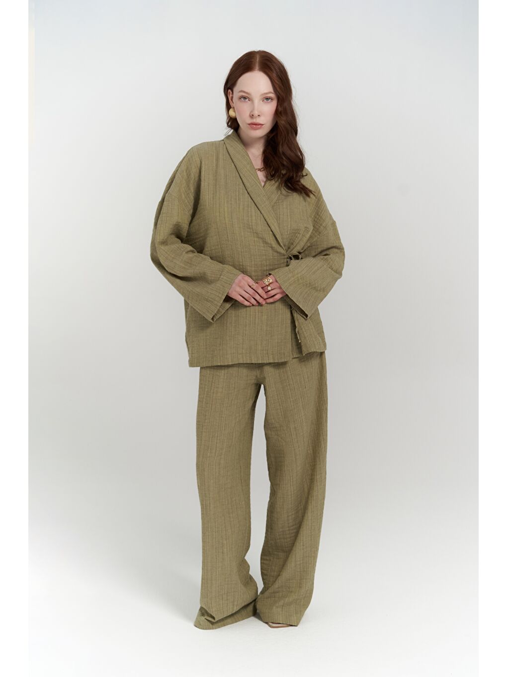 Anya Haki Kimono Pantolon Takım