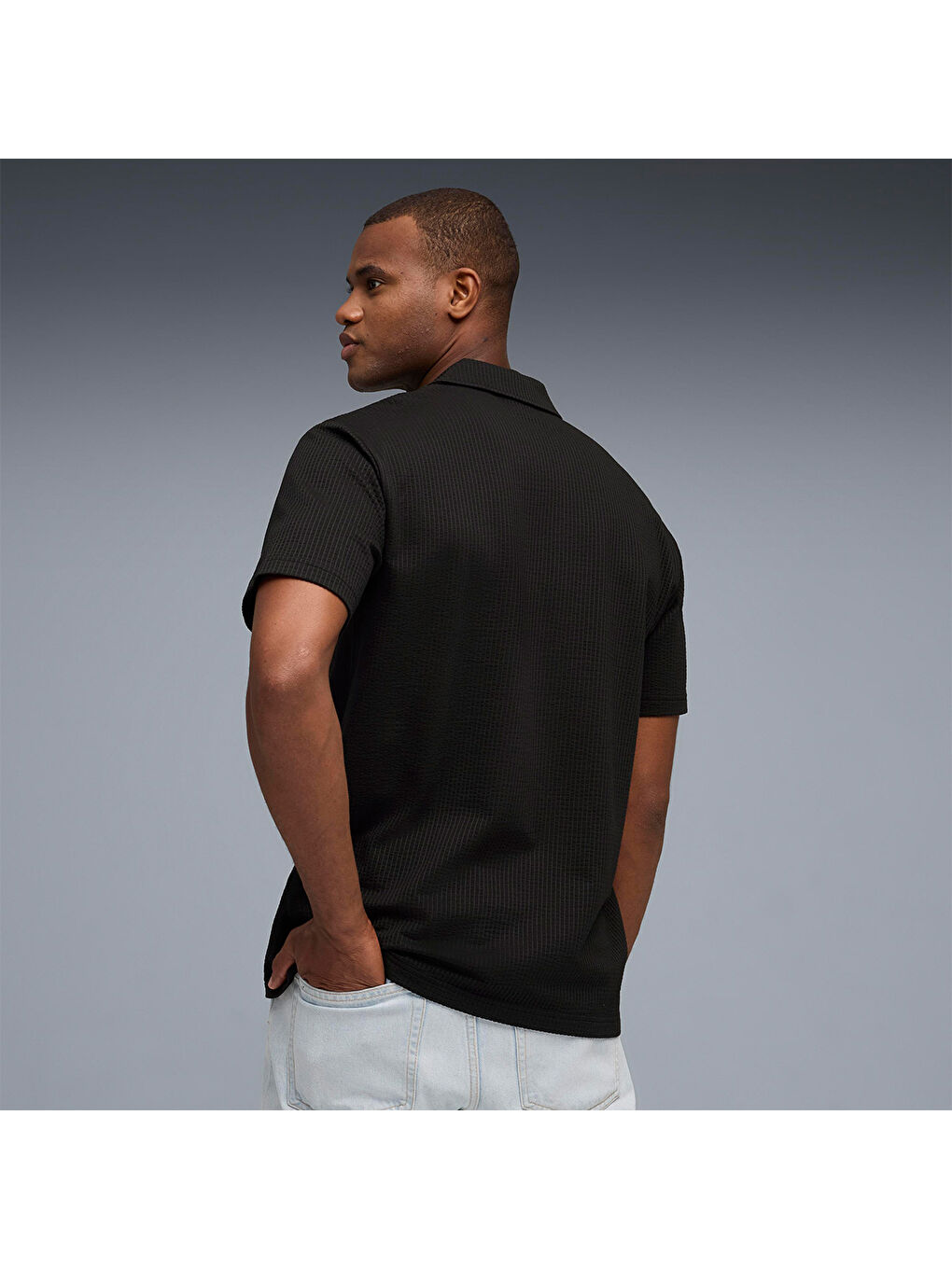 Essential Elevated Material Erkek Siyah Polo Yaka Tişört-1