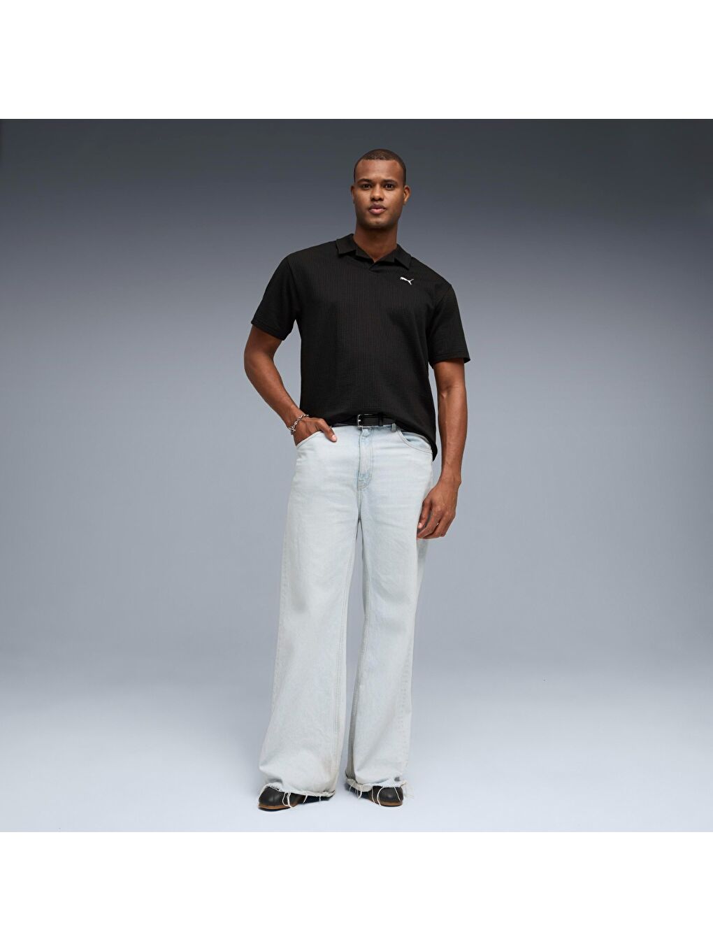 Essential Elevated Material Erkek Siyah Polo Yaka Tişört-2