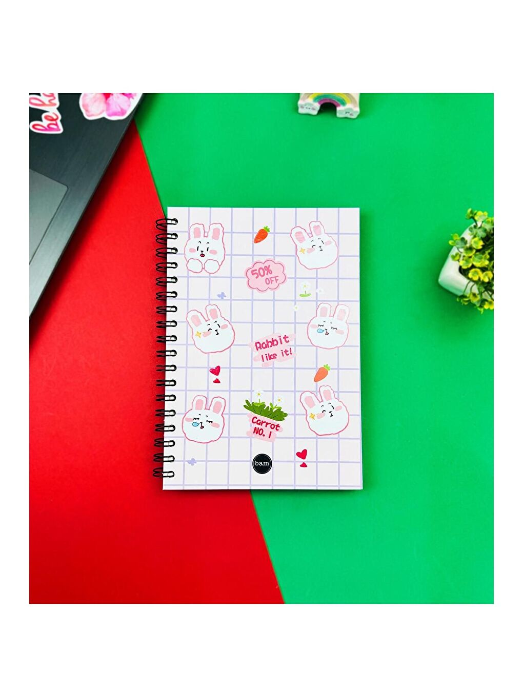 BAM HEDİYELİK EŞYA Rabbit Like It Tasarımlı Spiralli Defter