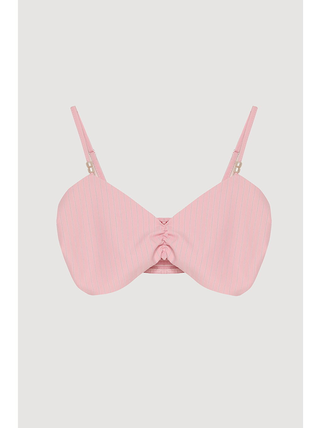 Boncuk Askılı Çizgili Büstiyer Bluz Pembe