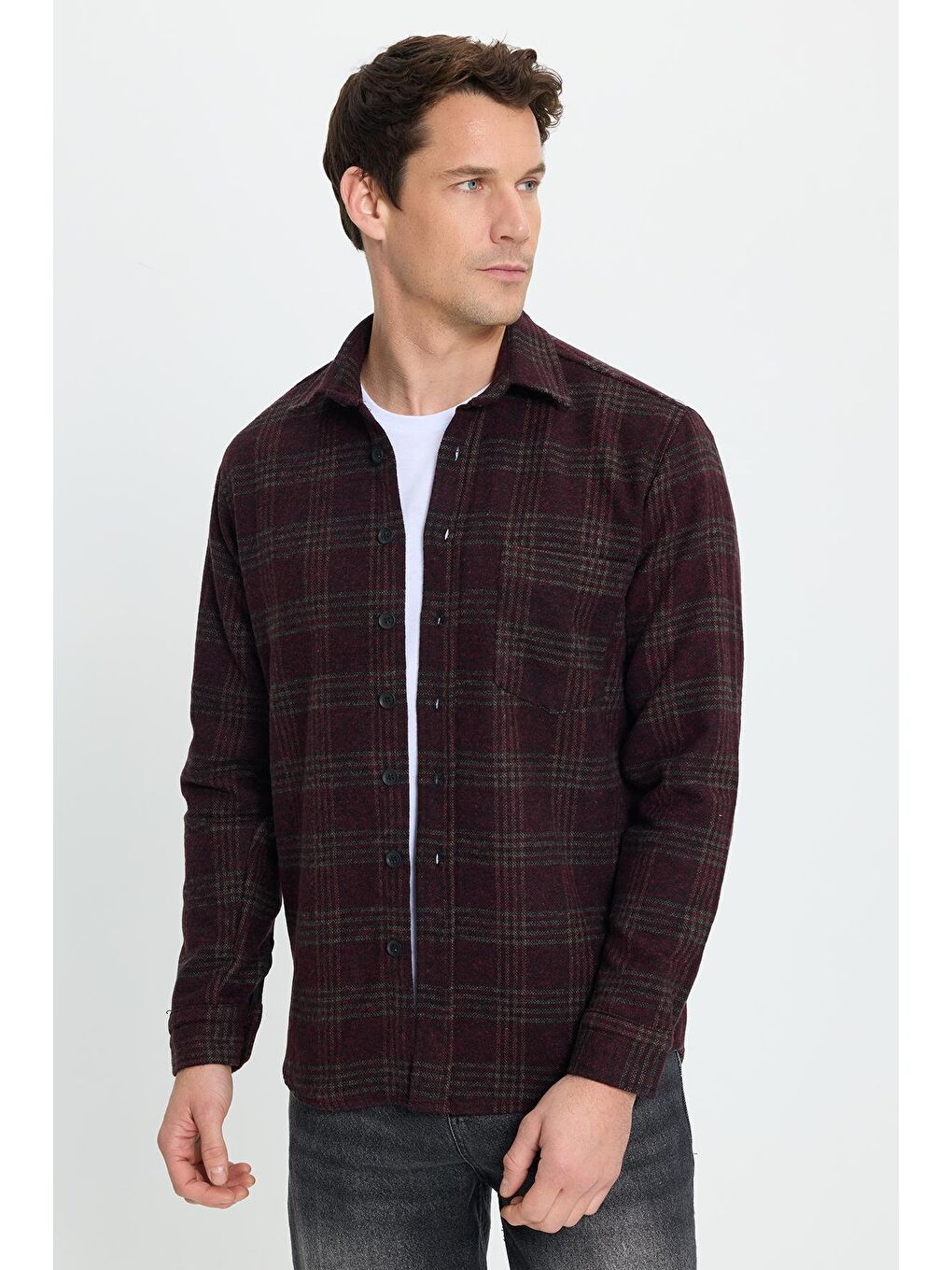 Karışık Erkek Regular Fit Klasik Kesim Büyük Kareli Tep Cepli Oduncu Gömlek