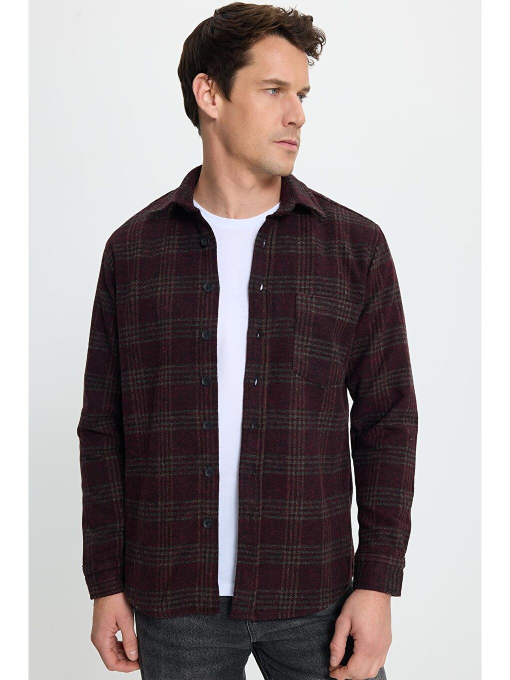 Karışık Erkek Regular Fit Klasik Kesim Büyük Kareli Tep Cepli Oduncu Gömlek-1