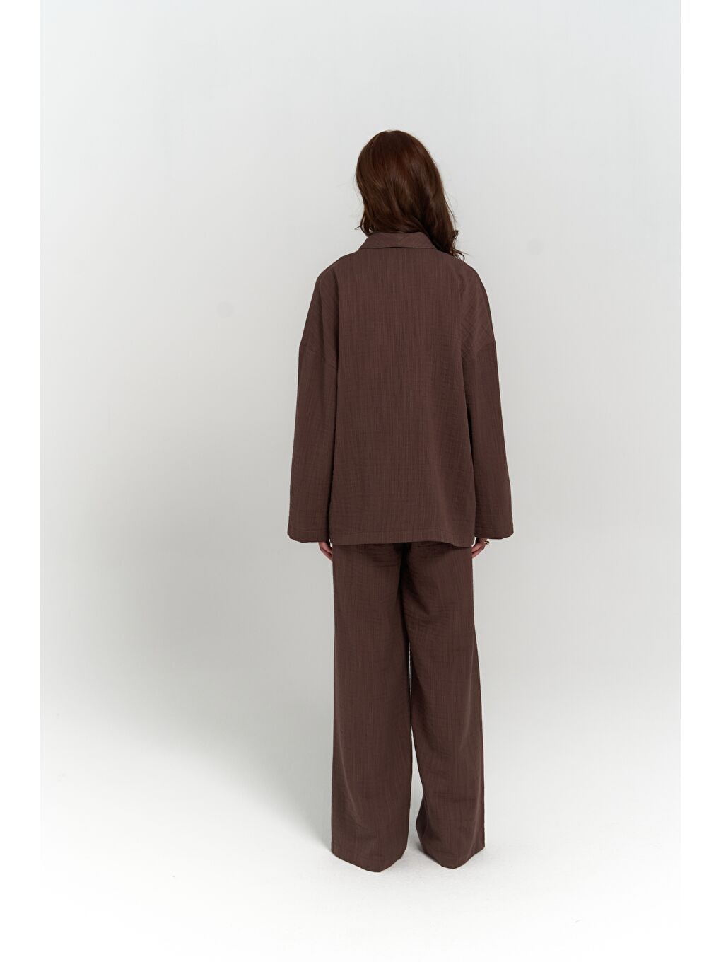 Kahverengi Anya Kahve Kimono Pantolon Takım-2