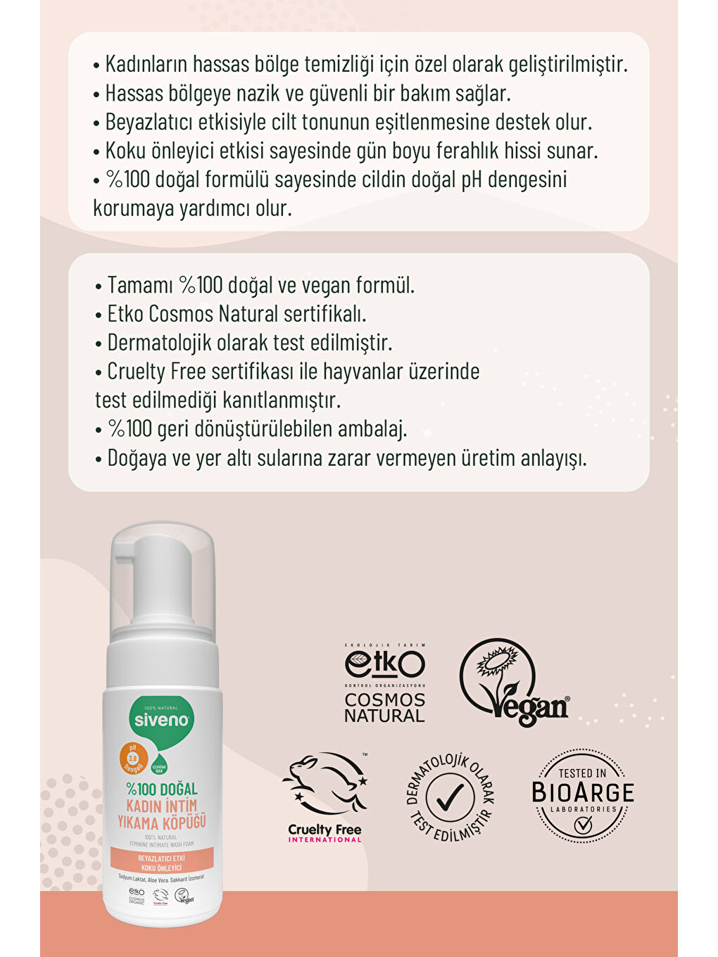 %100 Doğal İntim Yıkama Köpüğü Beyazlatıcı Etkili Koku Önleyici pH 3.8 100 ml-6